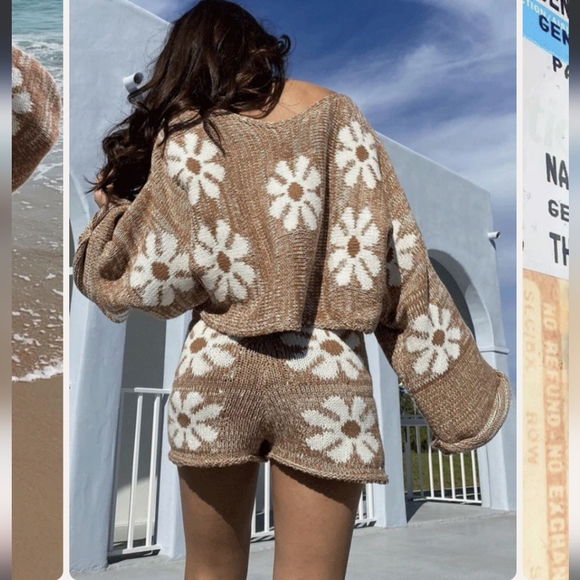 Floral knit pullover shorts set - Picture 3 of 3